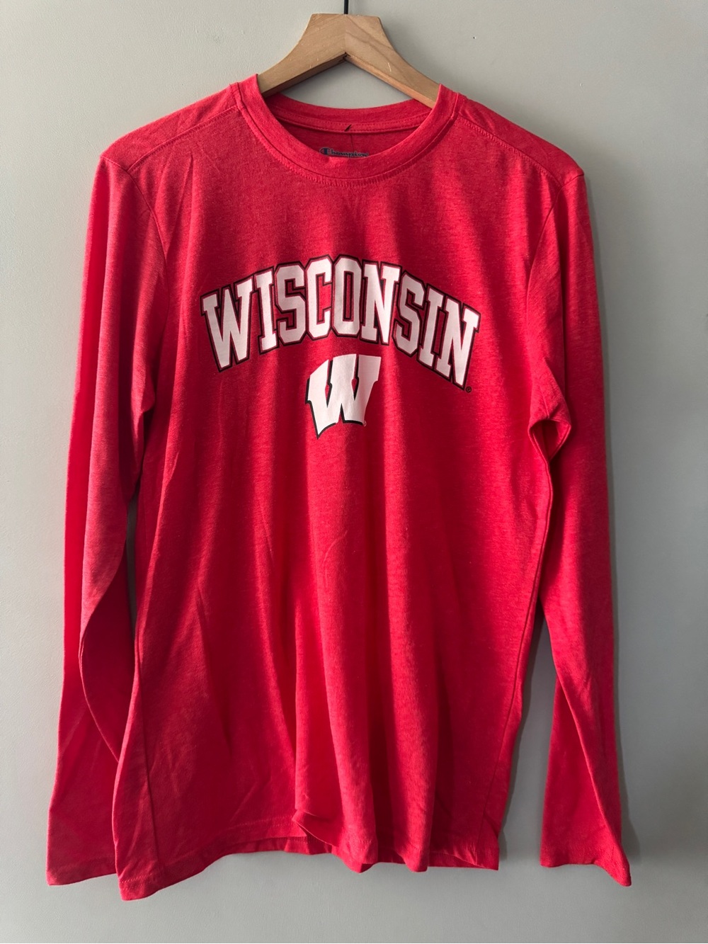 Champion | Wisconsin Badgers Red Crewneck Tee with Logo Print | M